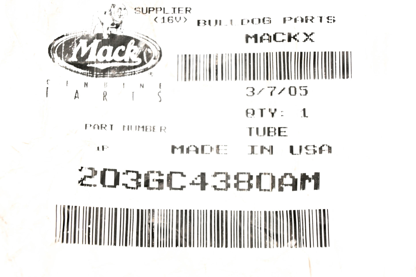 Mack 203GC4380AM Fuel Injection Tube Assembly NOS