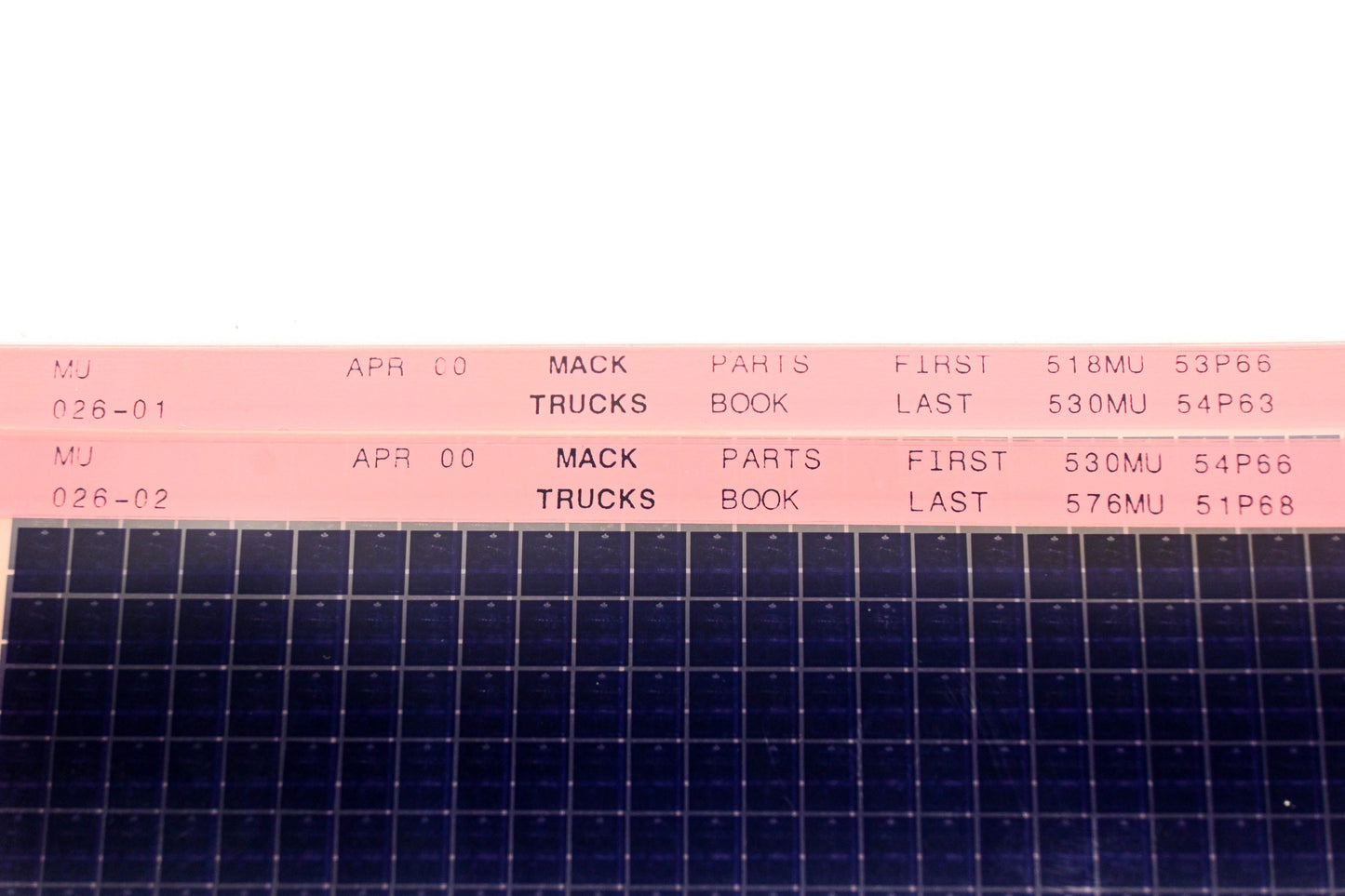 Mack MU026-01, MU026-02 518MU53P66 - 576MU51P68 Parts Microfiche Lot of 2 NOS