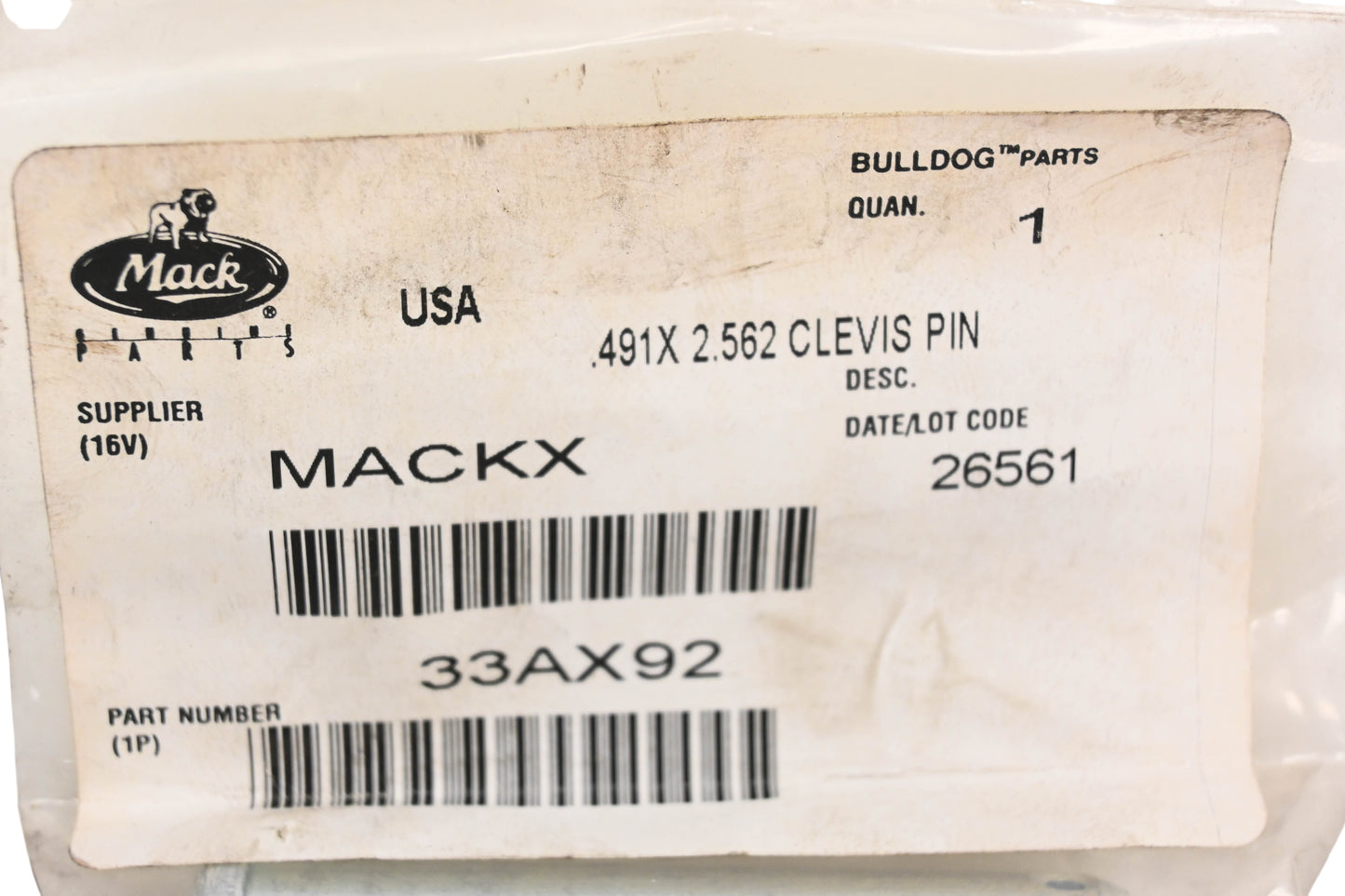 Mack 33AX92 Clevis Pin NOS