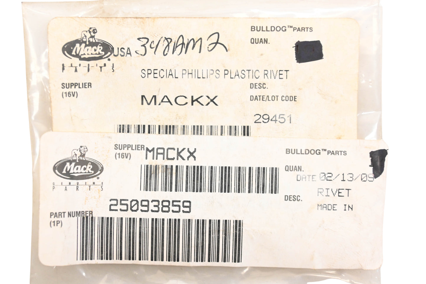 Mack 25093859, 348AM2 Plastic Rivet NOS