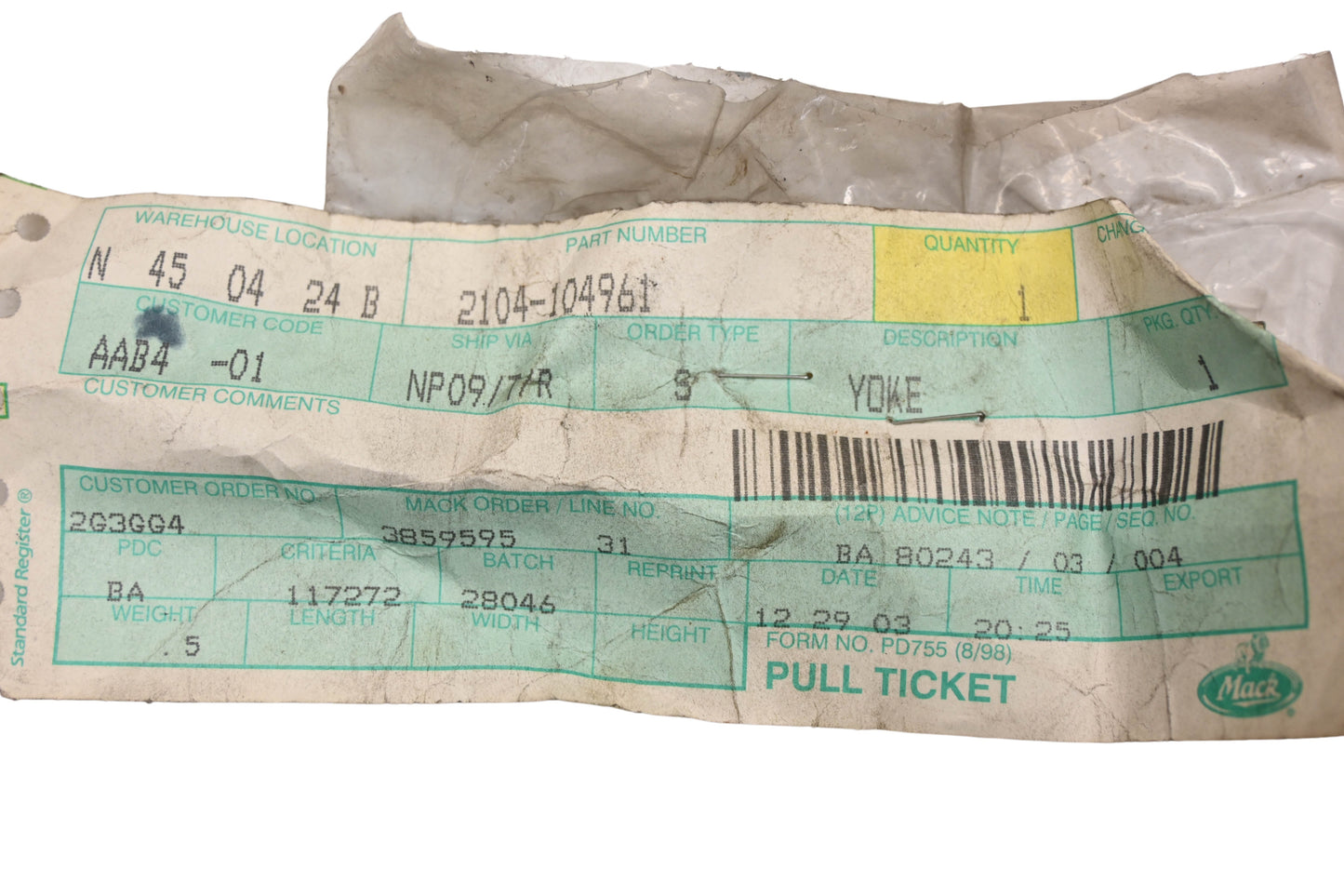 Mack 2104-104961 Yoke NOS