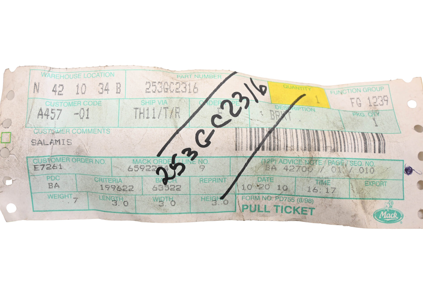 Mack 253GC2316 Bracket NOS