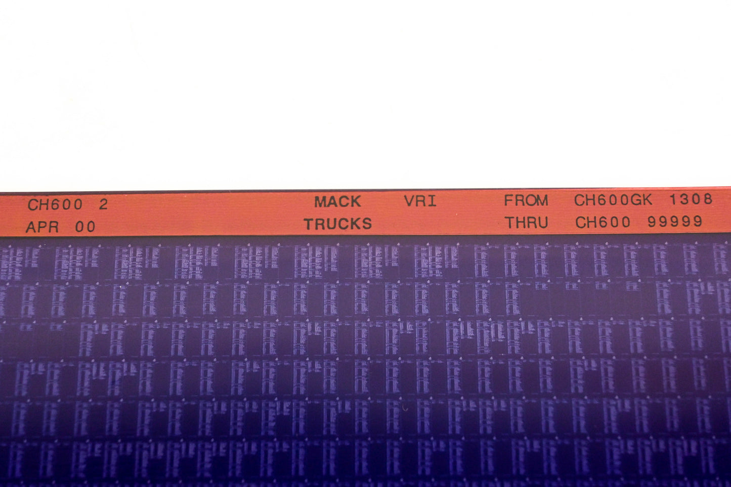 Mack CH600 2, CH600-2 CH600GK1308 - CH60099999 VRI Microfiche NOS