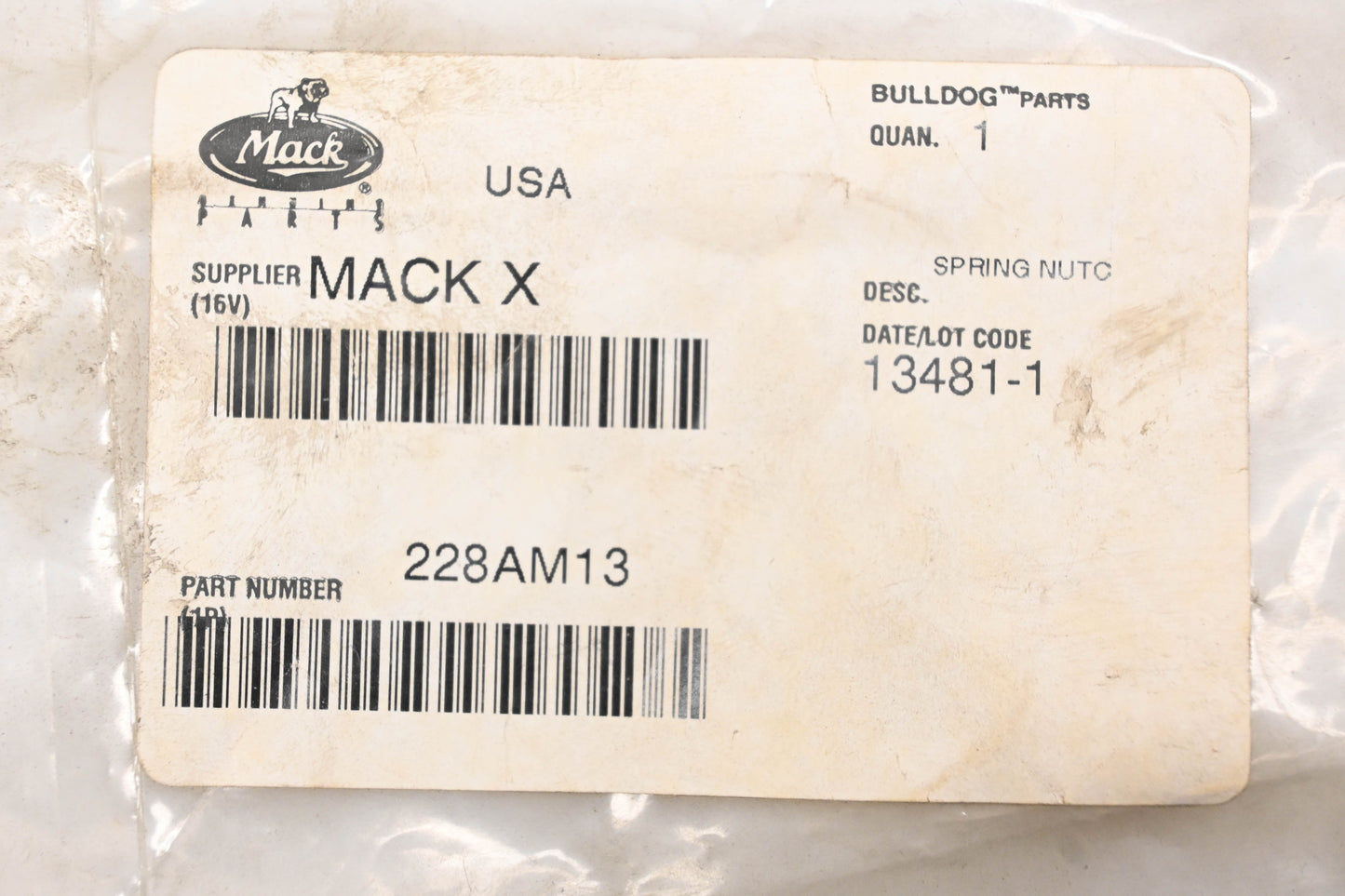 Mack 228AM13 Spring Nut NOS