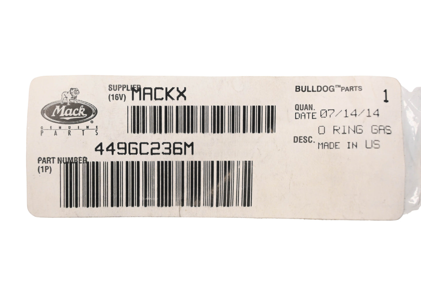 Mack 449GC236M O-Ring Gasket NOS