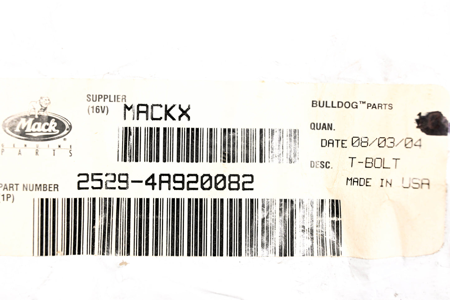 Mack 2529-4A920082 T- Bolt NOS