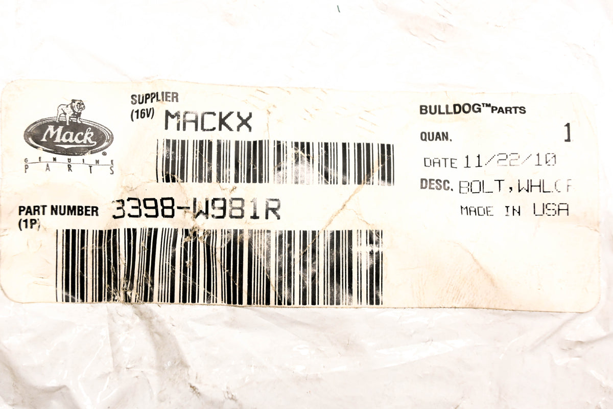 Mack 3398-W981R Wheel Stud NOS