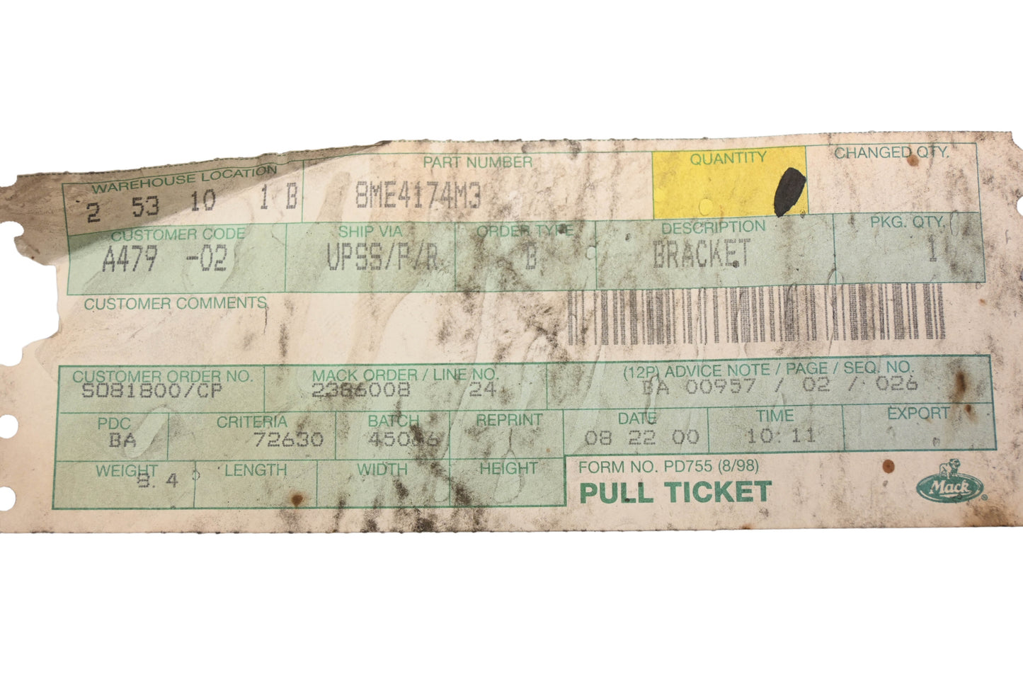 Mack 8ME417M3 Muffler Bracket NOS