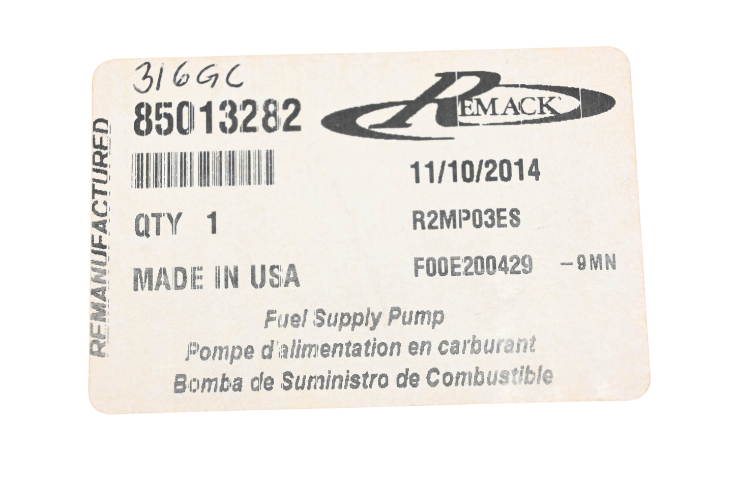 Remack 85013282 Fuel Supply Pump NOS