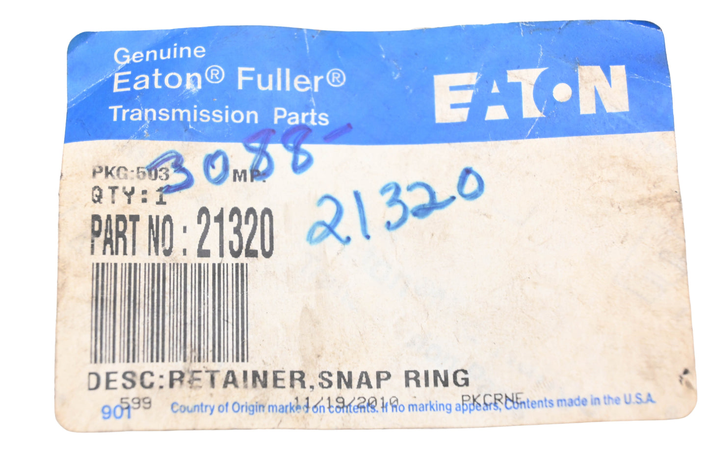 Eaton Fuller 21320, 3088-21320 Snap Ring Retainer NOS