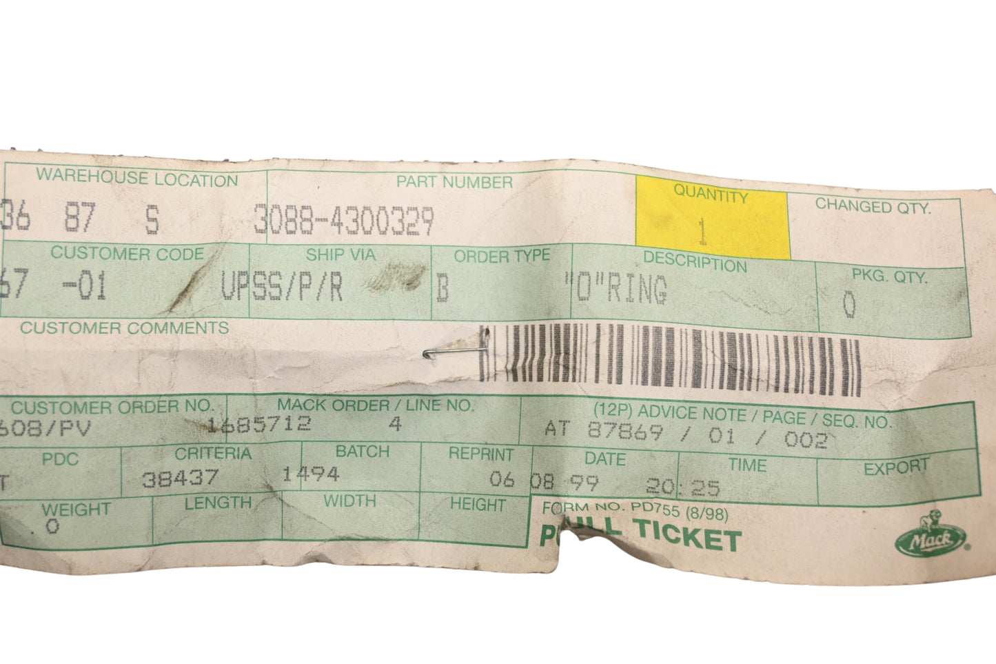 Mack 3088-4300329, 4300329 Eaton Fuller O-Ring NOS