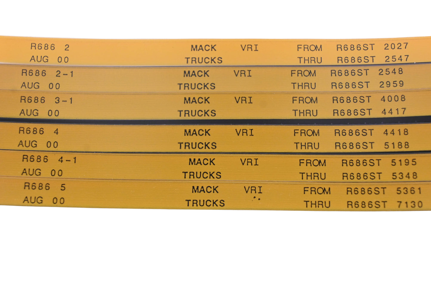 Mack R686 2, R686 3, R686 5 R686ST2027 - R686ST7130 VRI Microfiche Lot of 6 NOS