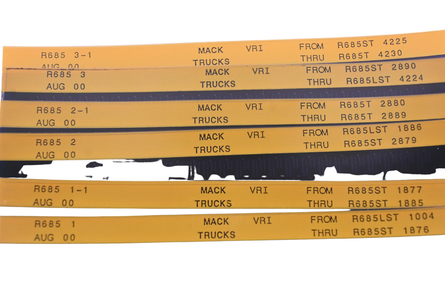 Mack R685 1, R685 2, R685 3 R685LST1004 -R685T4230 VRI Microfiche Lot of 6 NOS