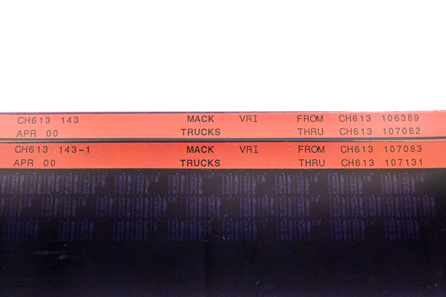 Mack CH613 143, CH613 143-1 CH613106389 -CH613107131 VRI Microfiche Lot of 2 NOS