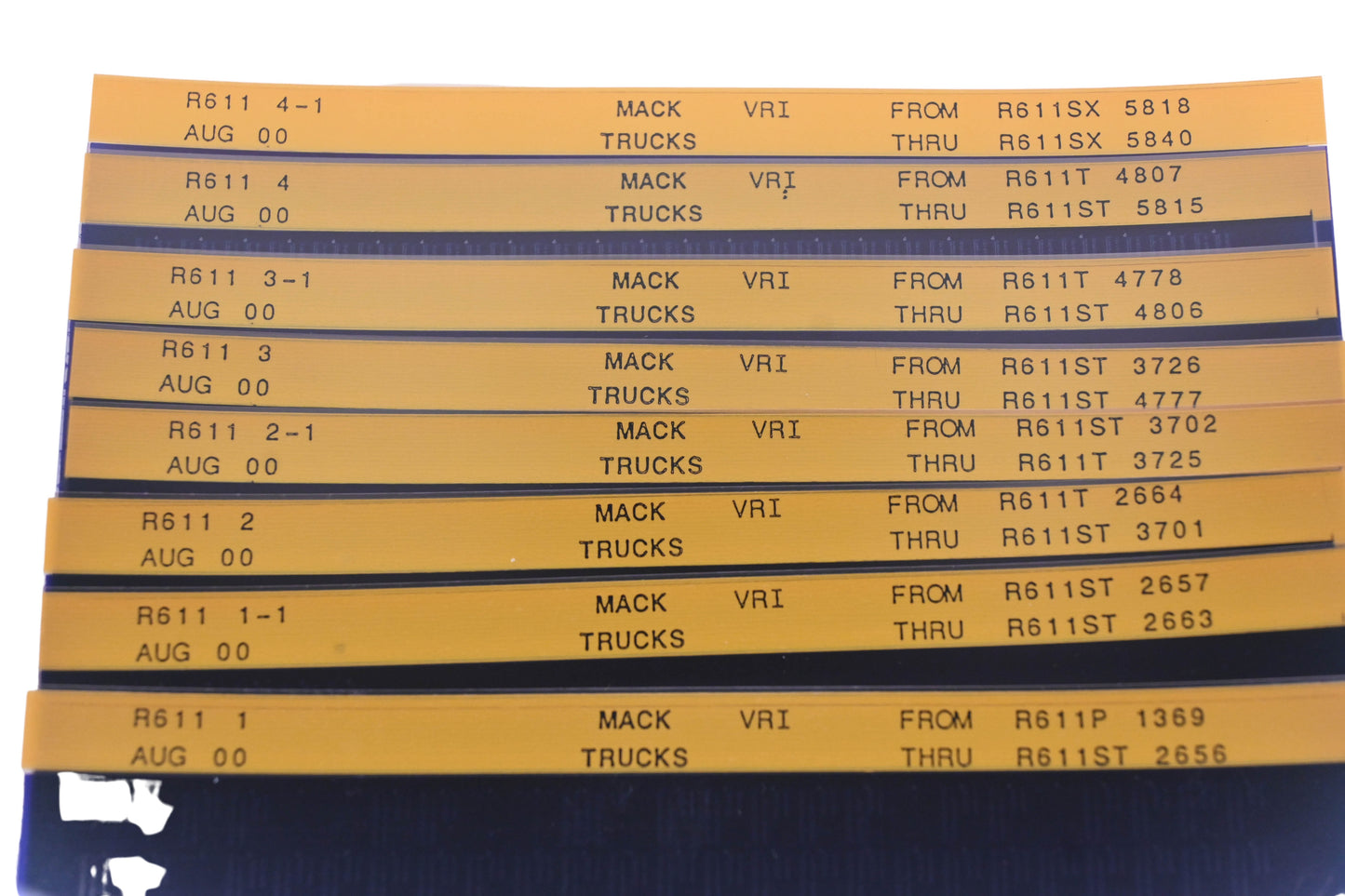 Mack R611 1, R611 2-1, R611 4-1 R611P1369 - R611SX5840 VRI Microfiche Lot of 8 of 8 NOS