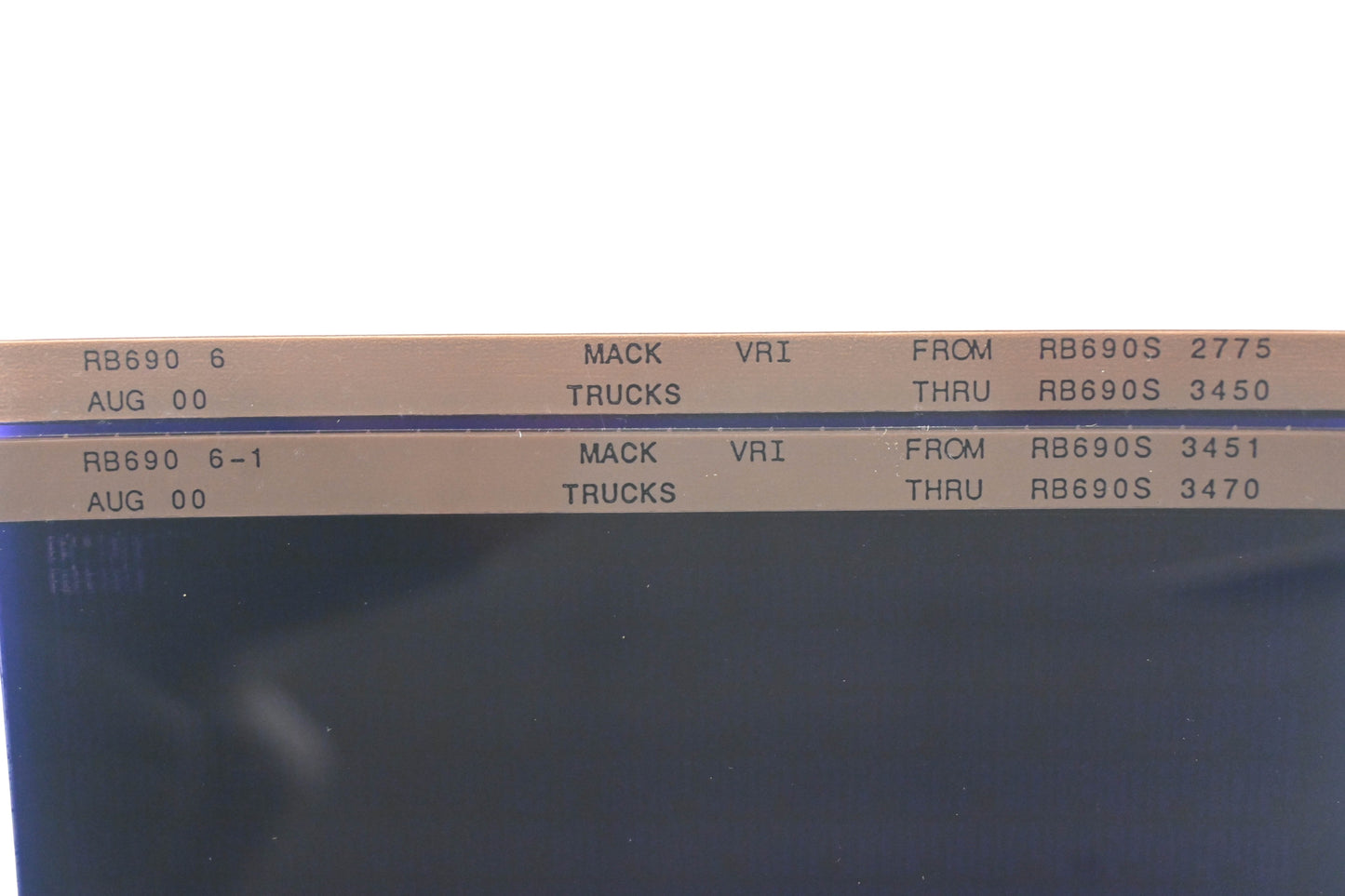 Mack RB690 6, RB690 6-1 RB690S2775 - RB690S3470 VRI Microfiche Lot of 2 of 2 NOS