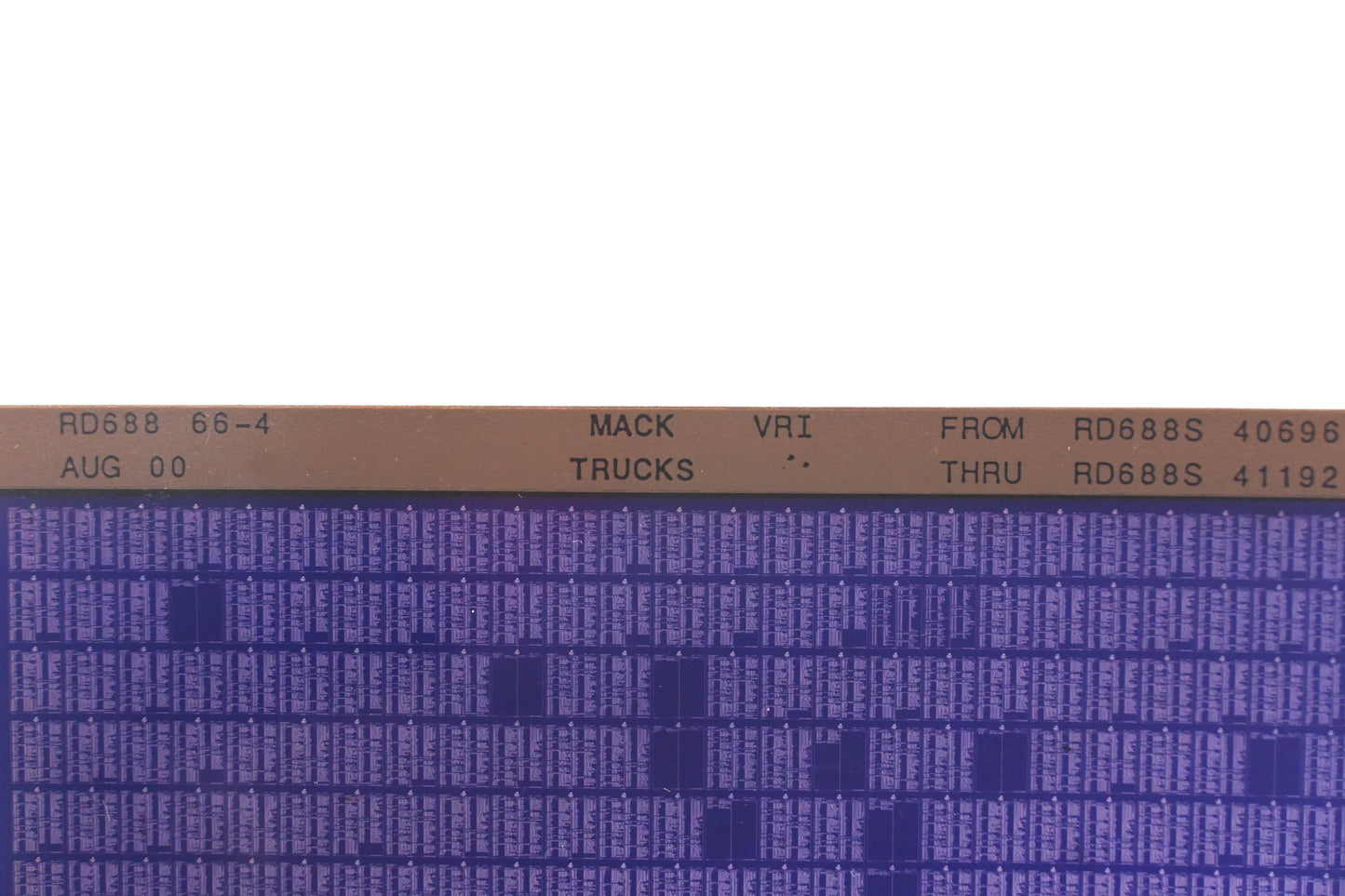 Mack RD688 66-4 RD688S40696 - RD688S41192 VRI Microfiche NOS