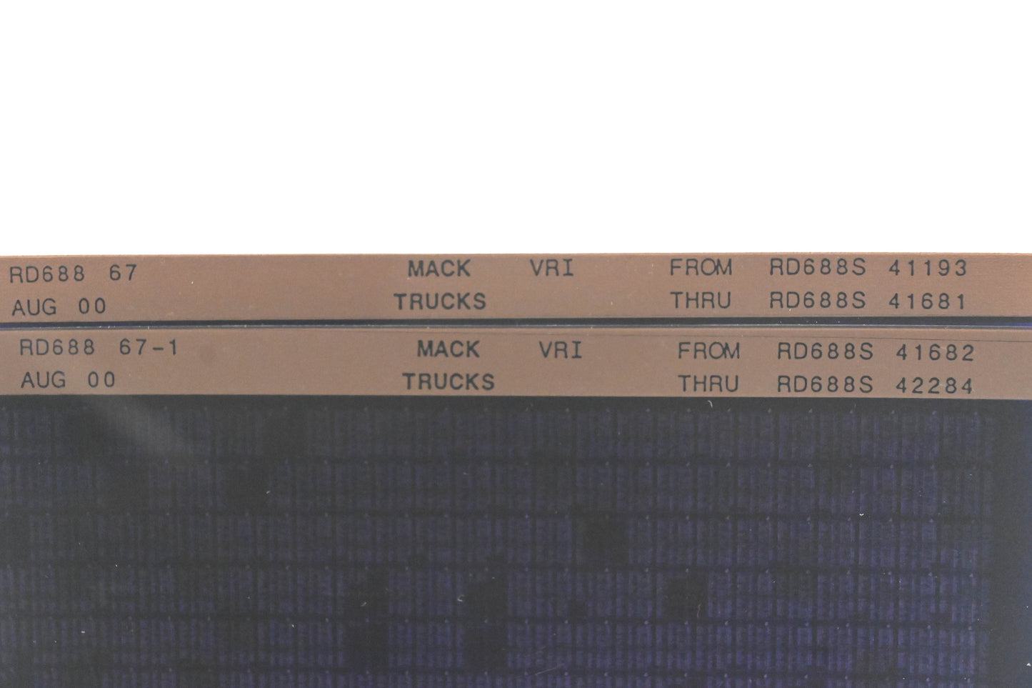 Mack RD688 67, RD688 67-1 RD688S41193 - RD688S42284 VRI Microfiche Lot of 2 NOS