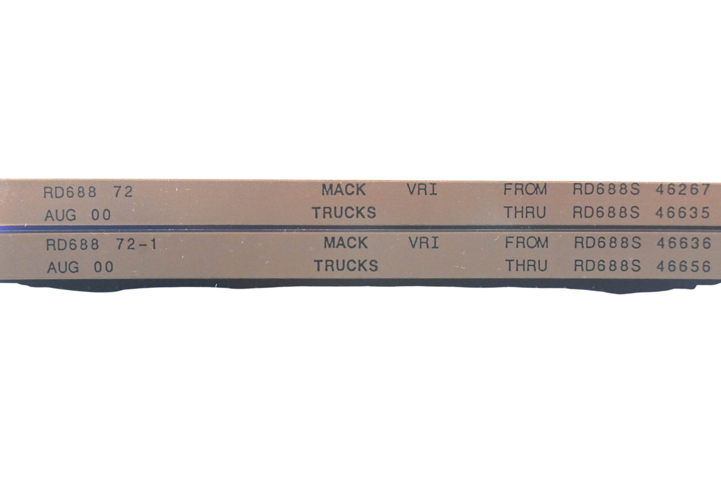 Mack RD688 72, RD688-72-1 RD688S46267 - RD688S46656 VRI Microfiche Lot of 2 NOS