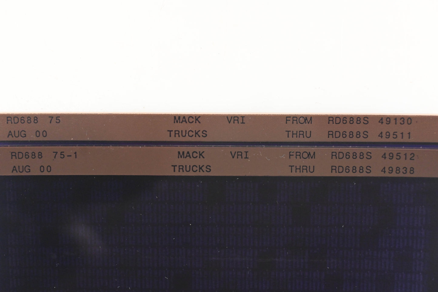 Mack RD688 75, RD688 75-1 RD688S49130 - RD688S49838 VRI Microfiche Lot of 2 NOS