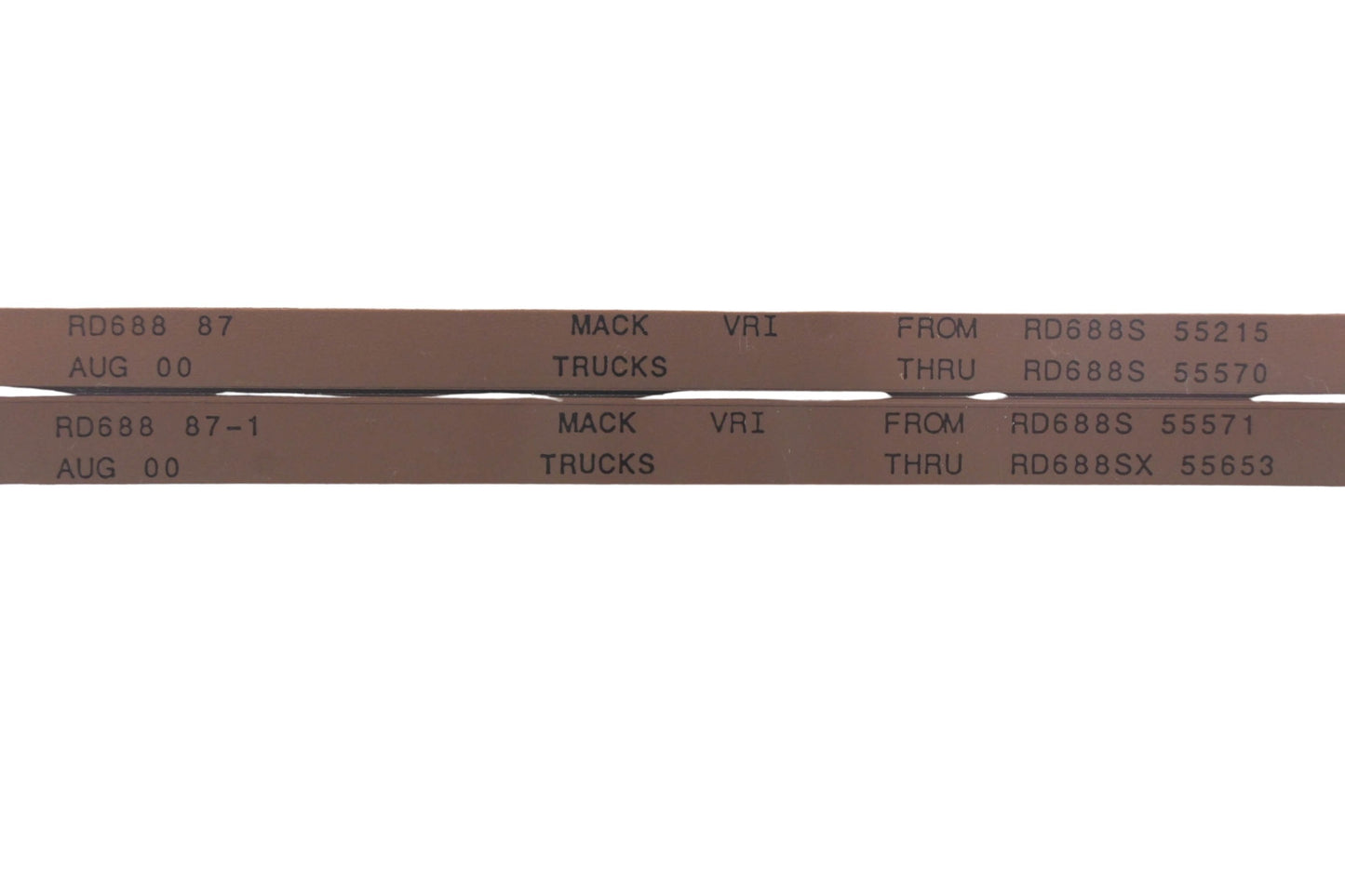 Mack RD688 87, RD688 87-1 RD688S55215 - RD688SX55653 VRI Microfiche Lot of 2 NOS