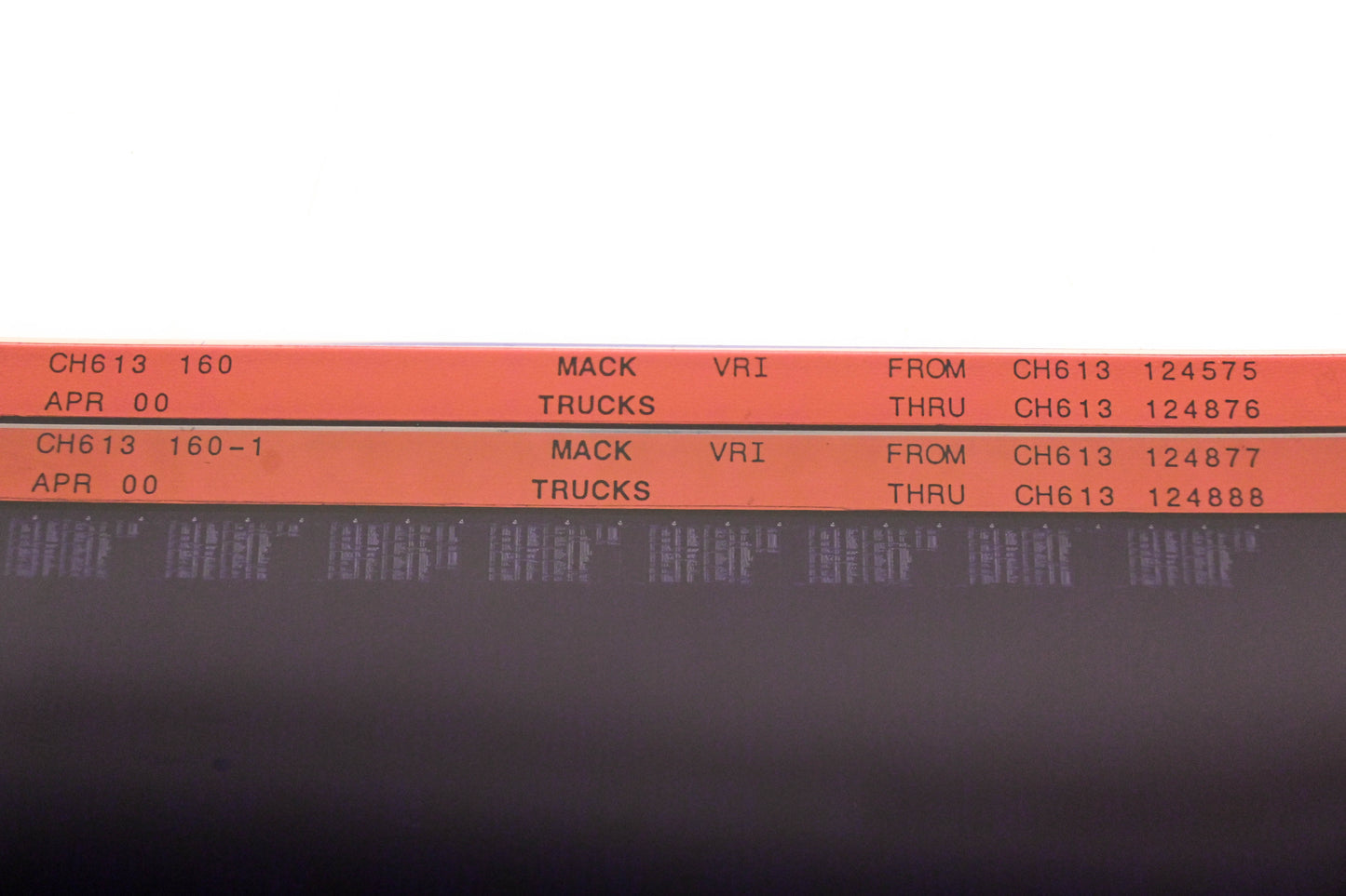 Mack CH613 160, CH613 160-1 CH613124575 - CH613124888 VRI Microfiche Lot of 2 NOS