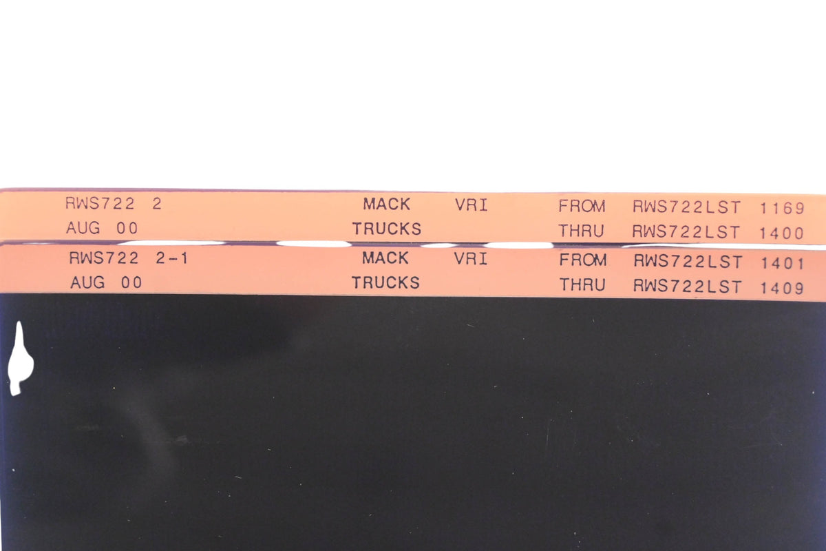 Mack RWS722 2, RWS722 2-1 RWS722LST1169 - RWS722LST1409 VRI Microfiche Lot of 2 NOS