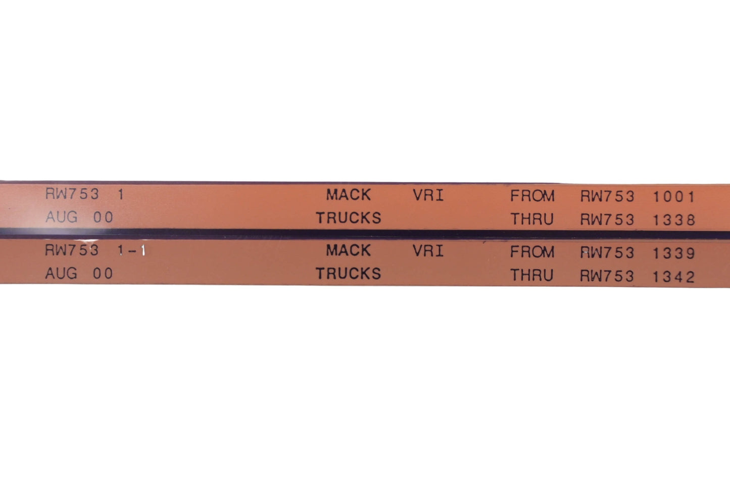 Mack RW753 1, RW753 1-1 RWS7531001 - RWS7531342 VRI Microfiche Lot of 2 NOS
