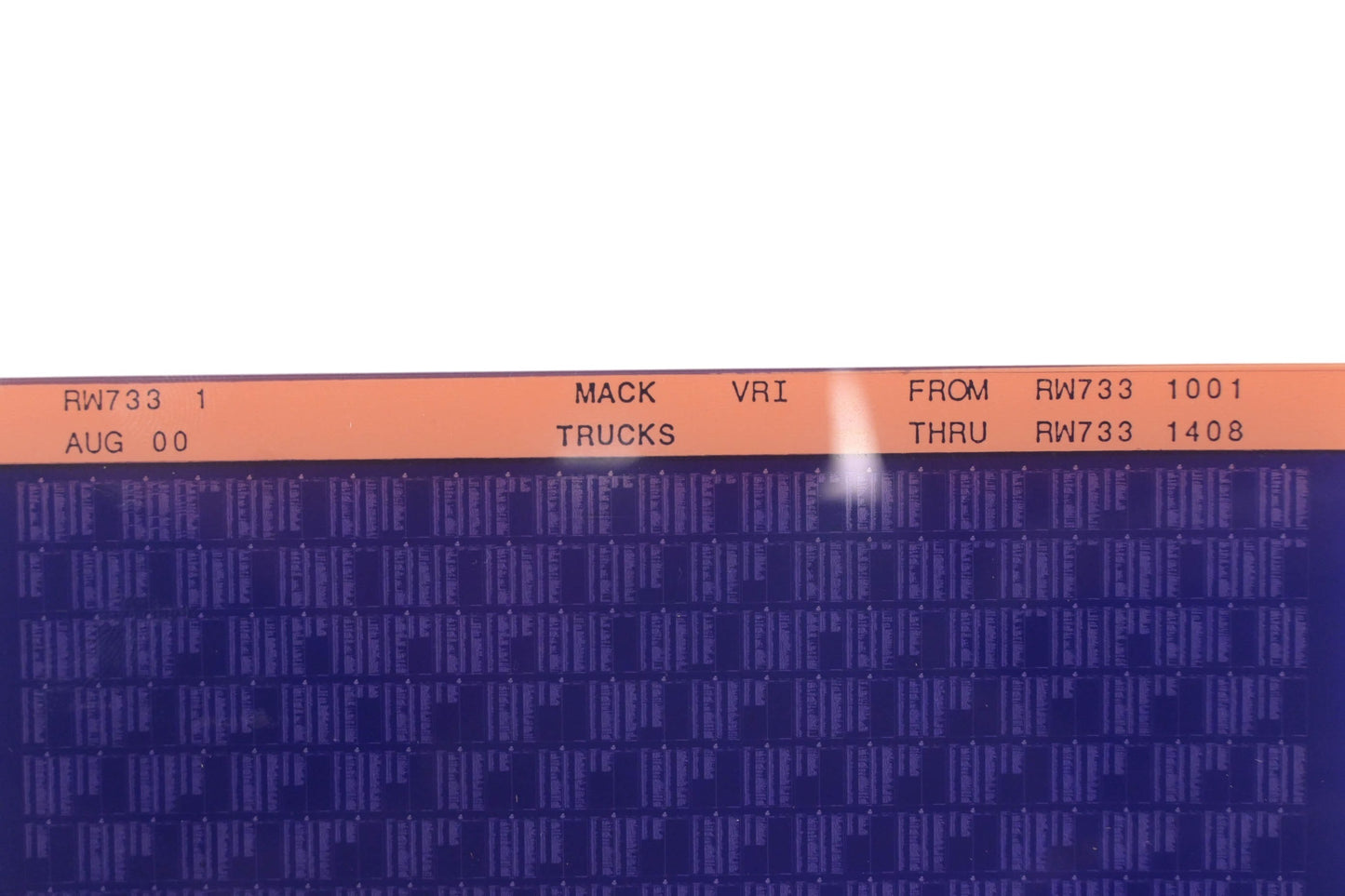 Mack RW733 1 RW7331001 - RW7331408 VRI Microfiche NOS