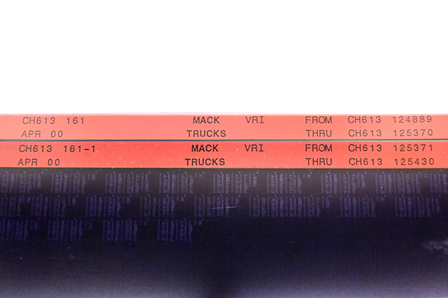 Mack CH613 161, CH613 161-1 CH613124889 - CH613125430 VRI Microfiche Lot of 2 NOS