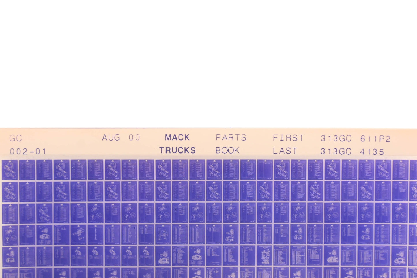 Mack GC002-01 Parts Book 313GC611P2 - 313GC4135 Microfiche NOS
