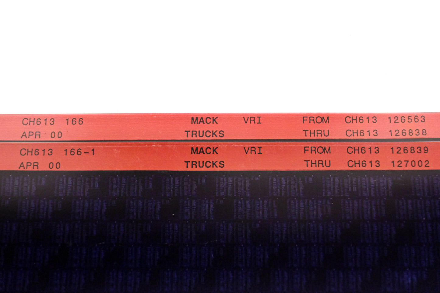 Mack CH613 166, CH613 166-1 CH613 126563 - CH613127002 VRI Microfiche Lot of 2 NOS