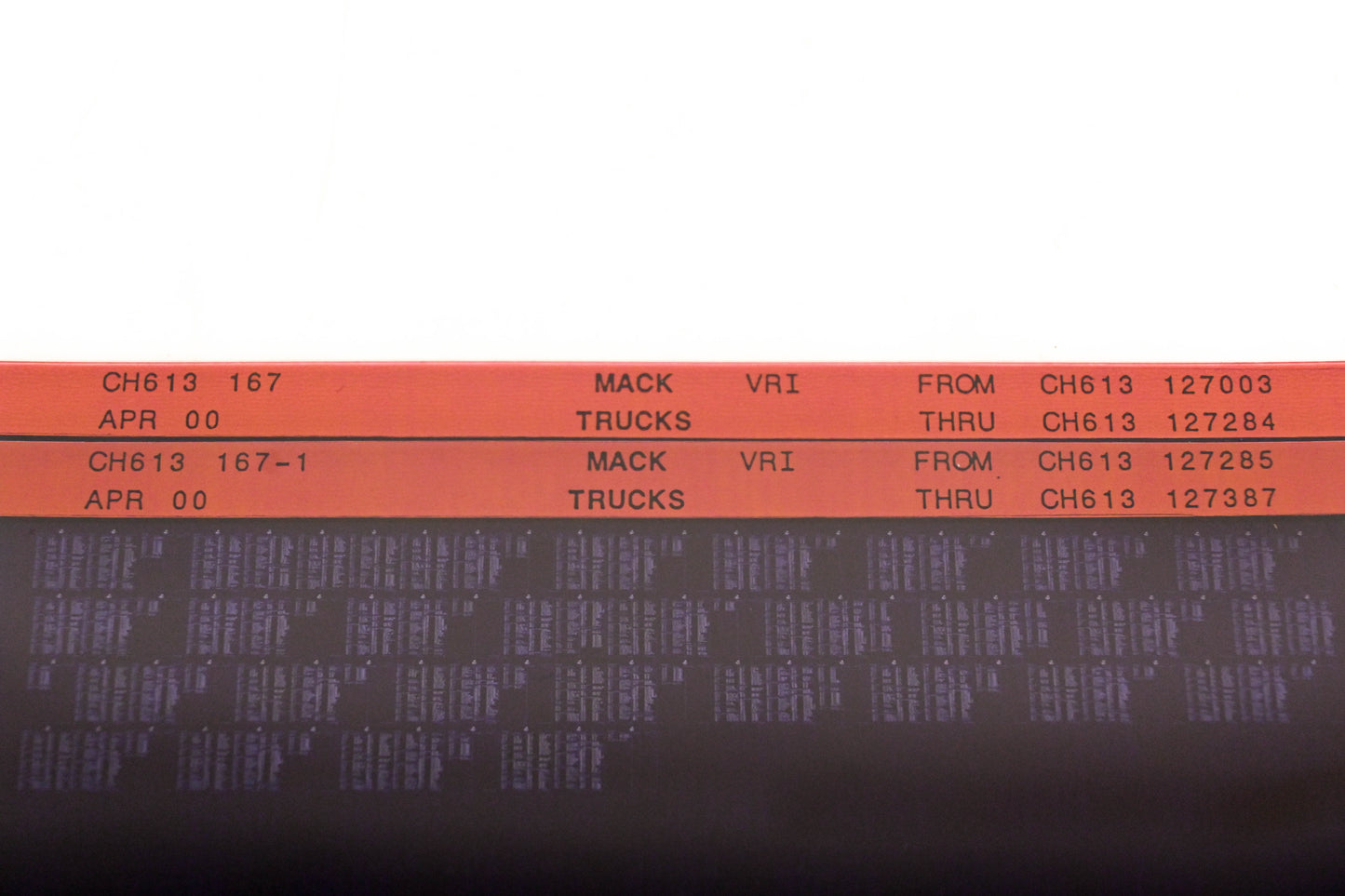 Mack CH613 167, CH613 167-1 CH613127003 - CH613127387 VRI Microfiche Lot of 2 NOS
