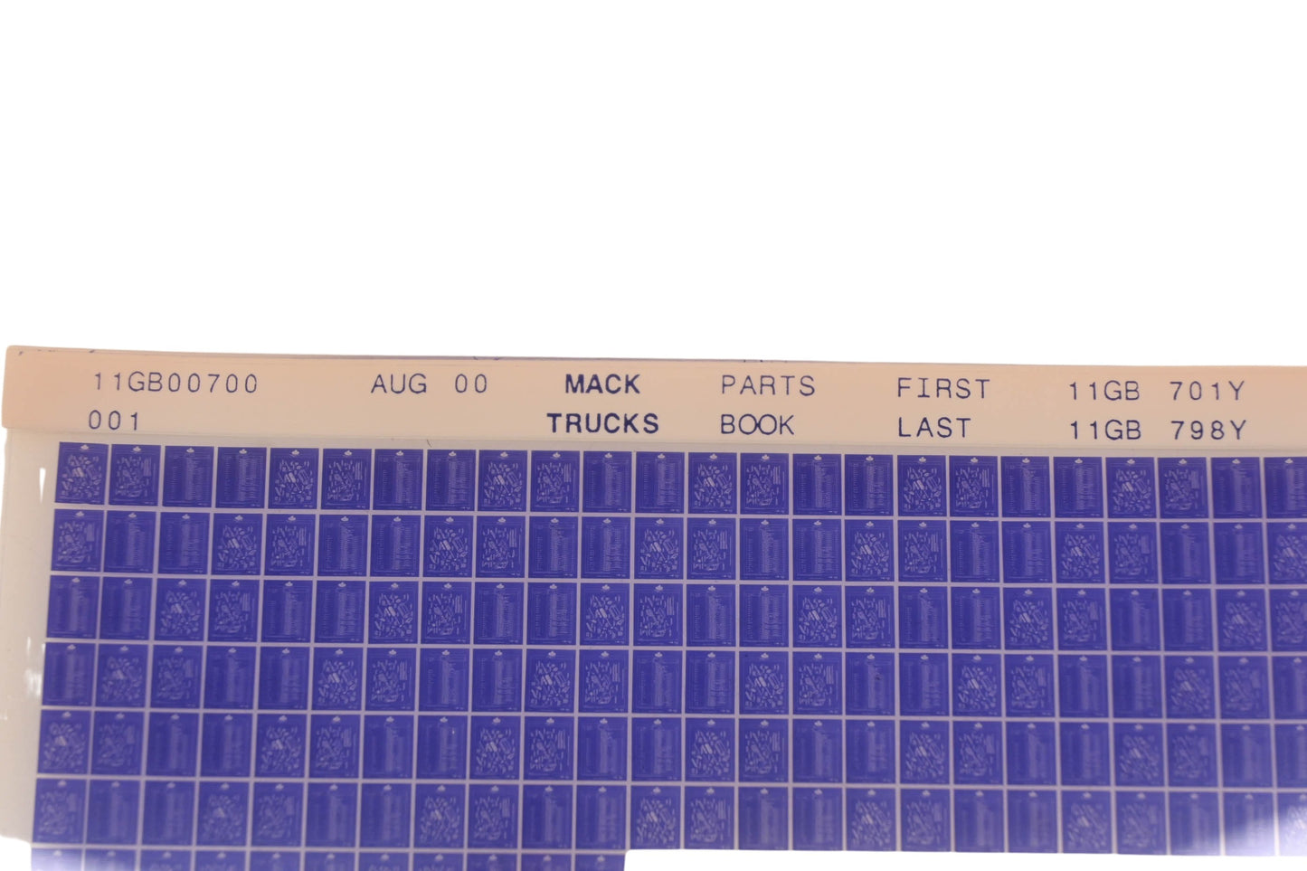 Mack 11GB00700 001 Parts Book 11GB701Y - 11GB798Y Microfiche NOS