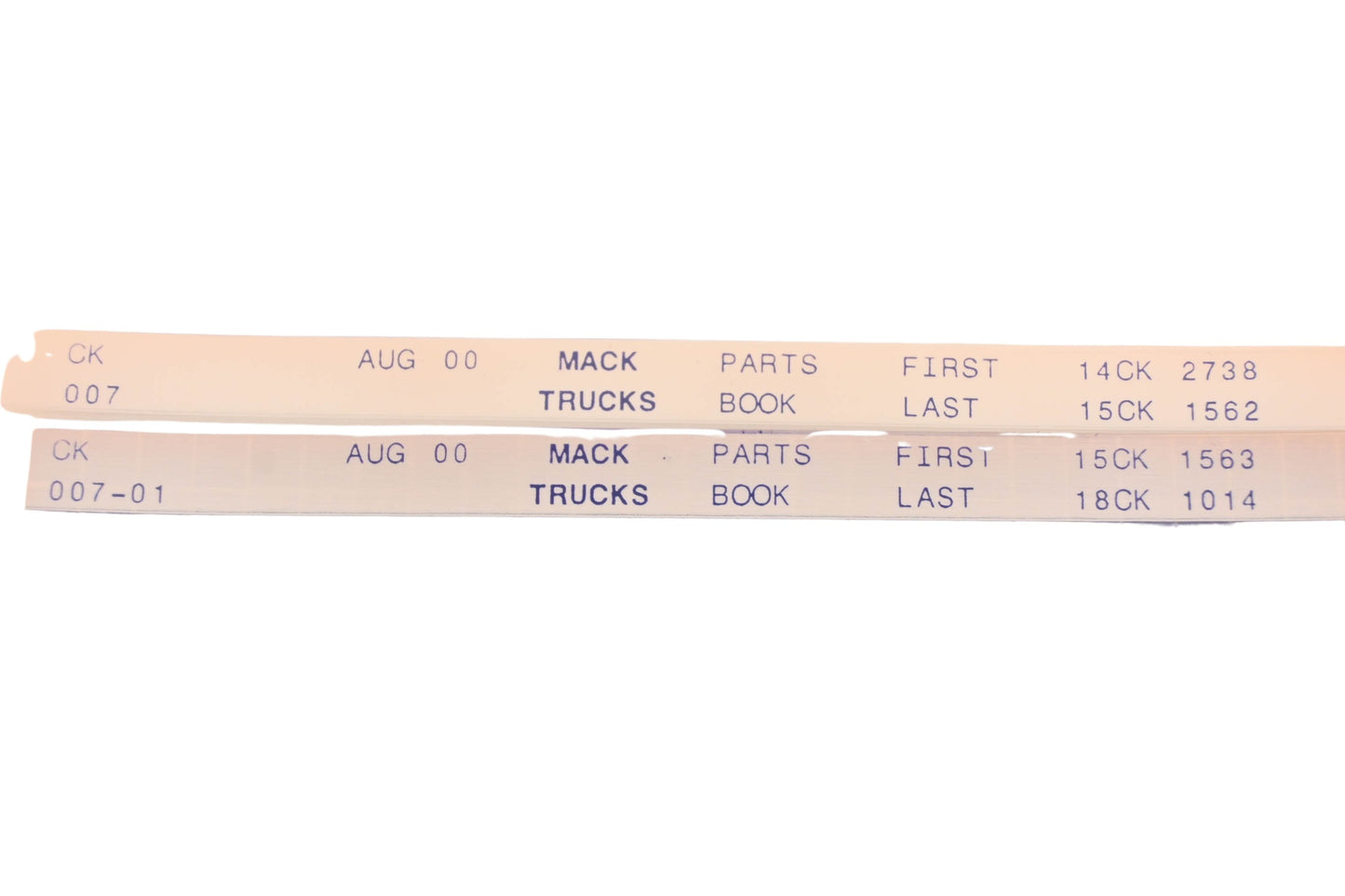 Mack CK007, CK007-01 Parts Book 14CK2738 - 18CK1014 Microfiche Lot of 2 NOS