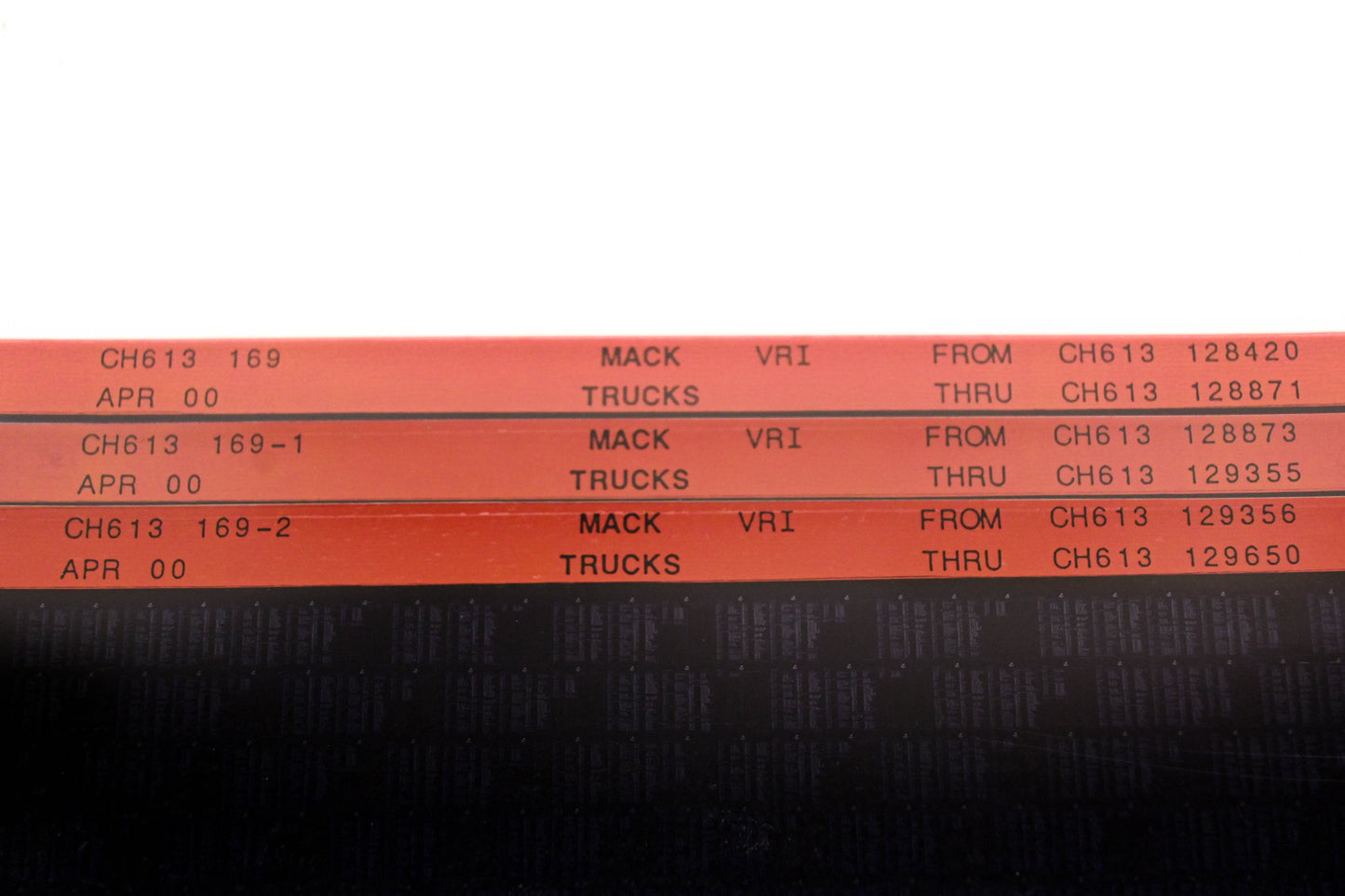Mack CH613 169, CH613 169-1, CH613 169-2 CH613128420 - CH613129650 VRI Microfiche Lot of 3 NOS