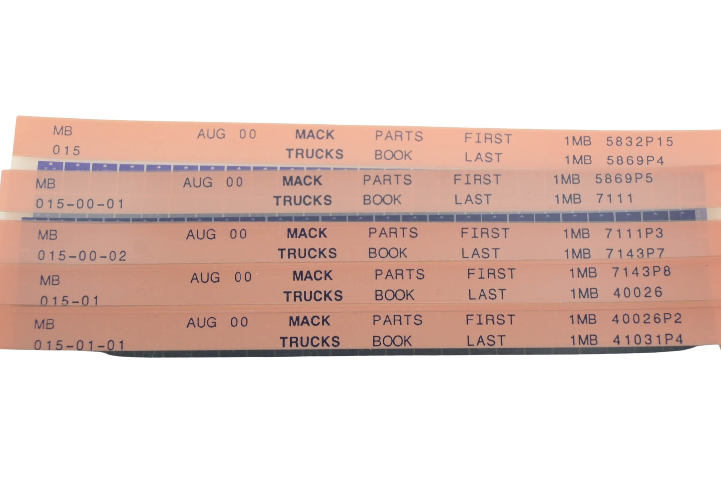 Mack MB015, MB015-00-01, MB015-01-01 Parts Book 1MB5832P15 - 1MB41031P4 Microfiche Lot of 5 NOS