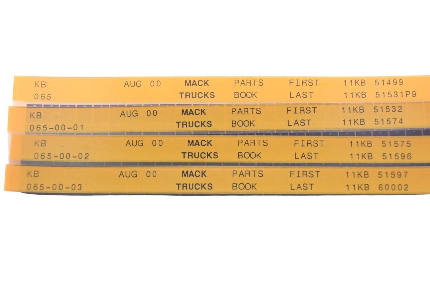 Mack KB065, KB065-00-01, KB065-00-03 Parts Book 11KB51499 - 11KB60002 Microfiche Lot of 4 NOS