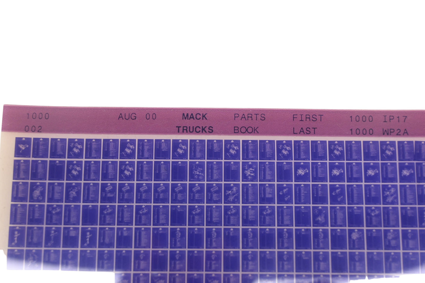 Mack 1000 002 Parts Book 1000IP17 - 1000WP2A Microfiche NOS