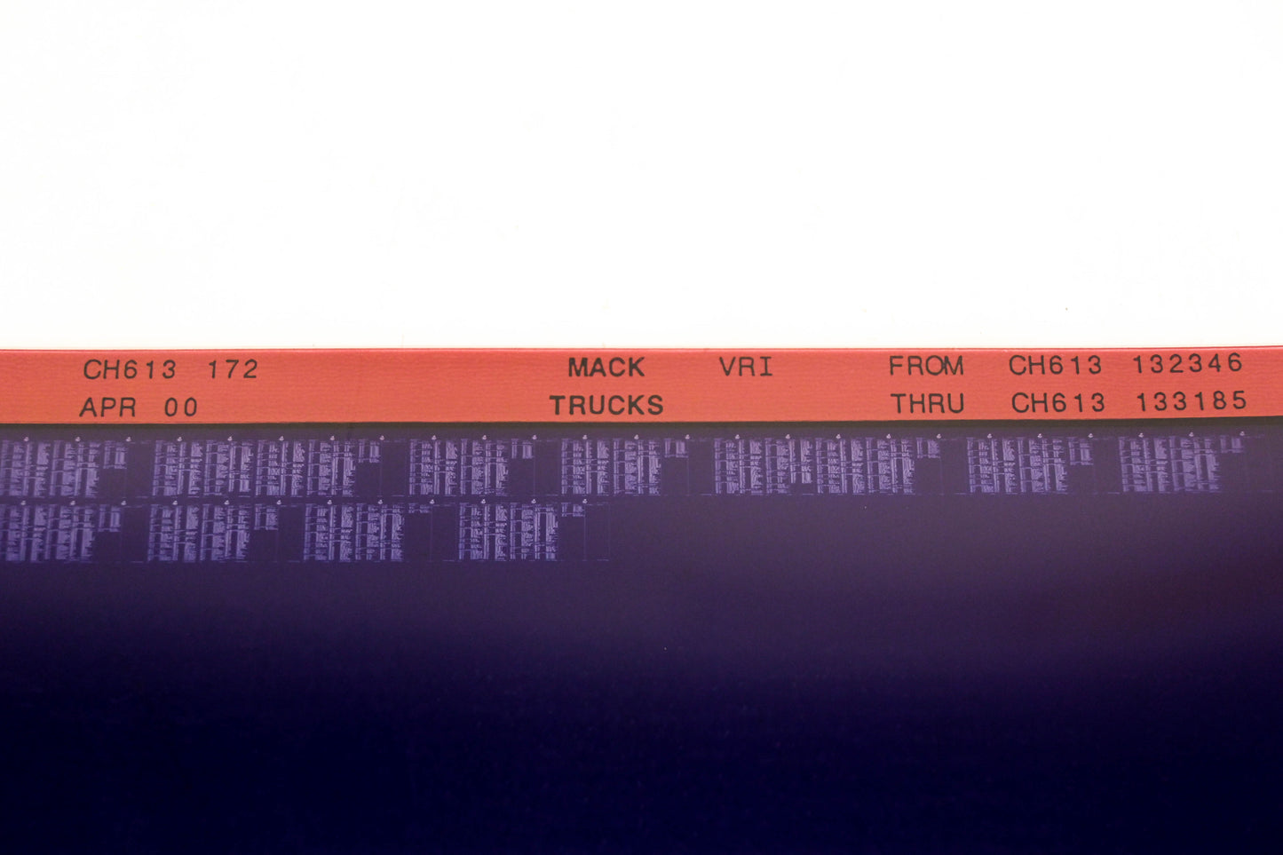 Mack CH613 172, 0 CH613 132346 - CH613133185 VRI Microfiche NOS