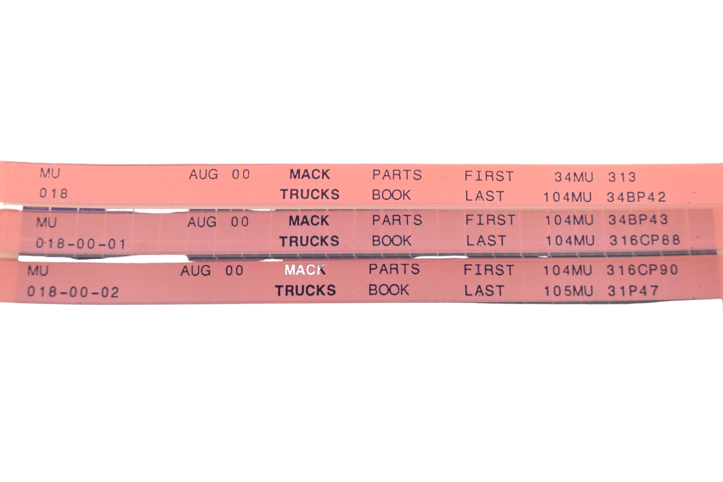 Mack MU018, MU018-00-01, MU018-00-02 Parts Book 34MU313 -105MU31P47 Microfiche Lot of 3 NOS