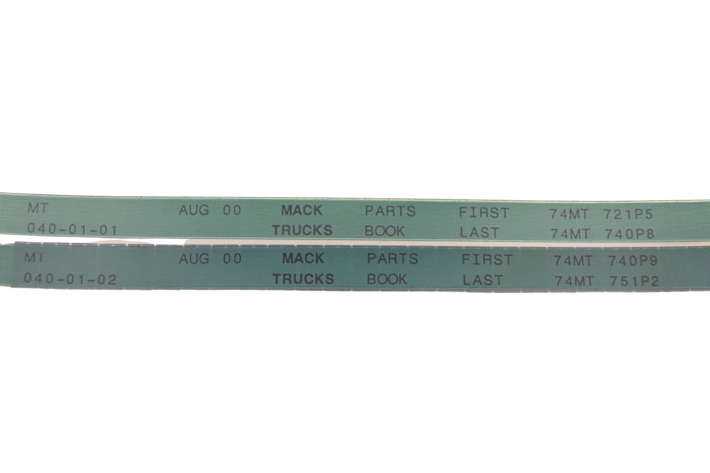 Mack MT040-01-01, MT040-01-02 Parts Book 74MT721P5 - 74MT751P2 Microfiche Lot of 2 NOS