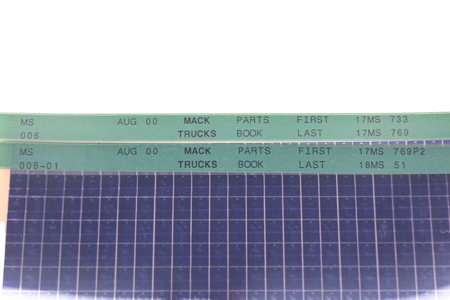 Mack MS006, MS006-01 Parts Book 17MS733 - 18MS51 Microfiche Lot of 2 NOS