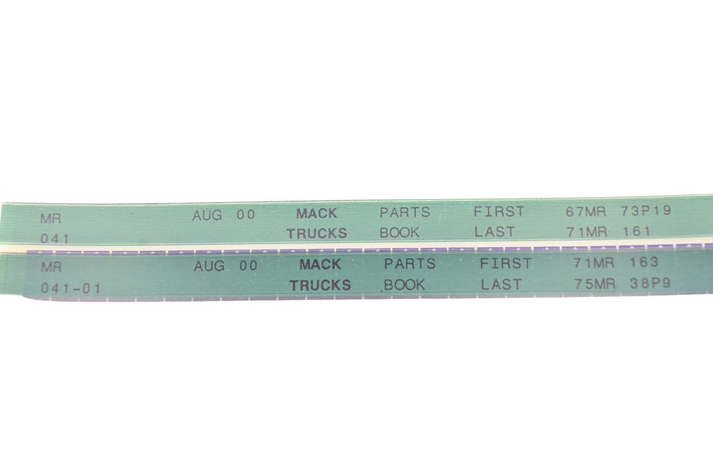 Mack MR041, MR041-01 Parts Book 67MR73P19 - 75MR38P9 Microfiche Lot of 2 NOS