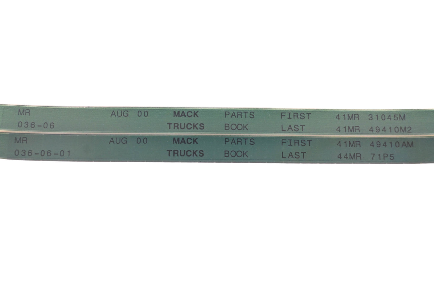 Mack MR036-06, MR036-06-01 Parts Book 41MR31045M - 44MR71P5 Microfiche Lot of 2 NOS