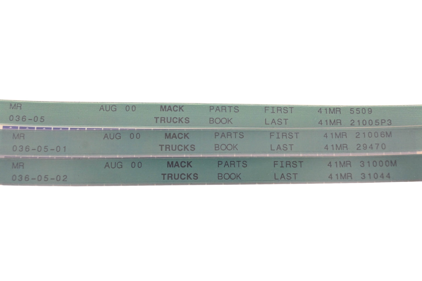 Mack MR036-05, MR036-05-01, MR036-05-02 Parts Book 41MR5509 - 41MR31044 Microfiche Lot of 3 NOS