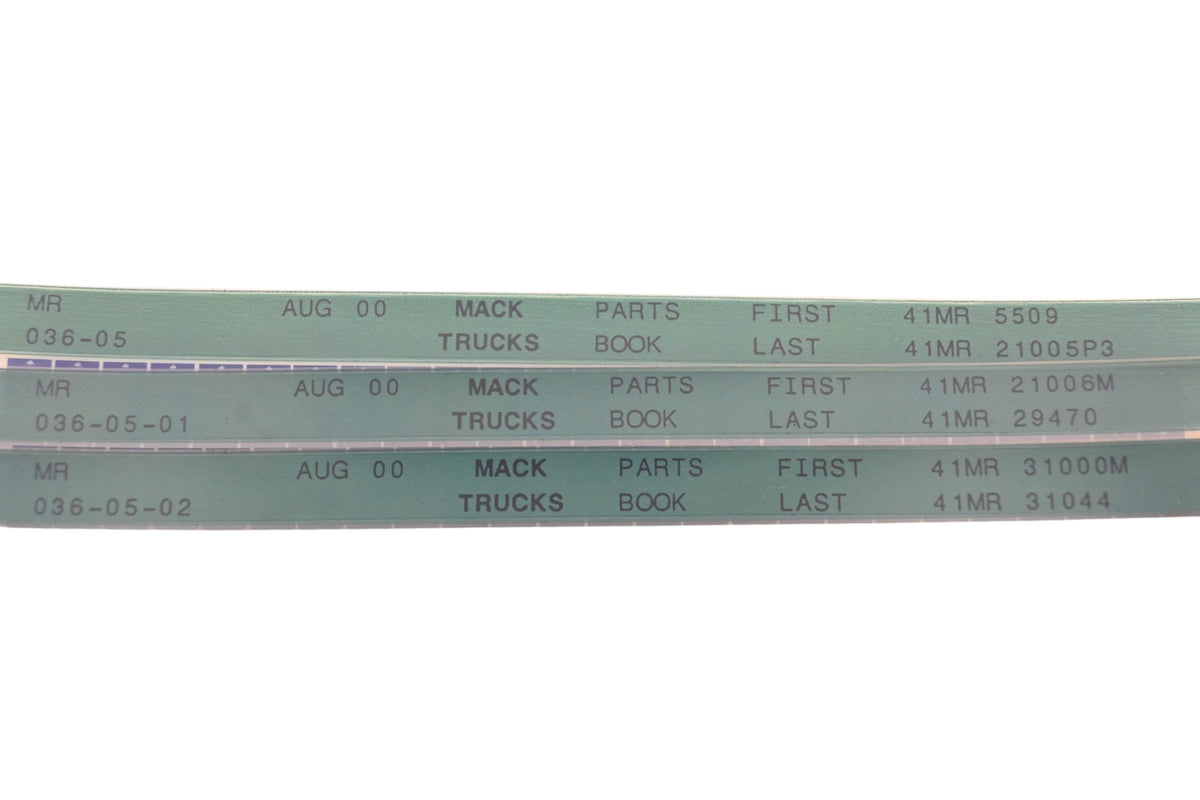 Mack MR036-05, MR036-05-01, MR036-05-02 Parts Book 41MR5509 - 41MR31044 Microfiche Lot of 3 NOS