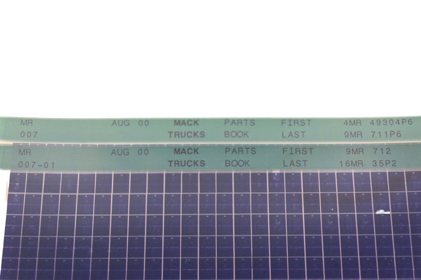 Mack MR007, MR007-01 Parts Book 4MR49304P6 -16MR35P2 Microfiche Lot of 2 NOS