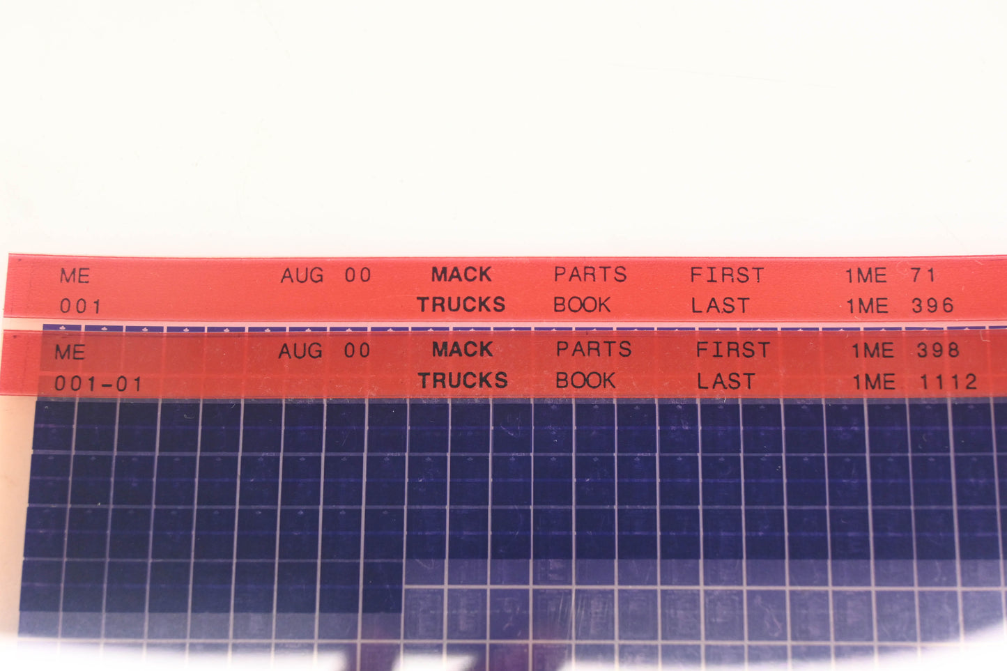 Mack ME001, ME001-01 Parts Book 1ME71 - 1ME1112 Microfiche Lot of 2 NOS