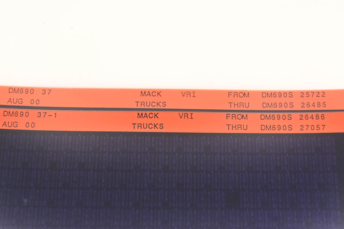 Mack DM690 37, DM690 37-1 DM690S25722 -DM69027057 VRI Microfiche Lot of 2 NOS